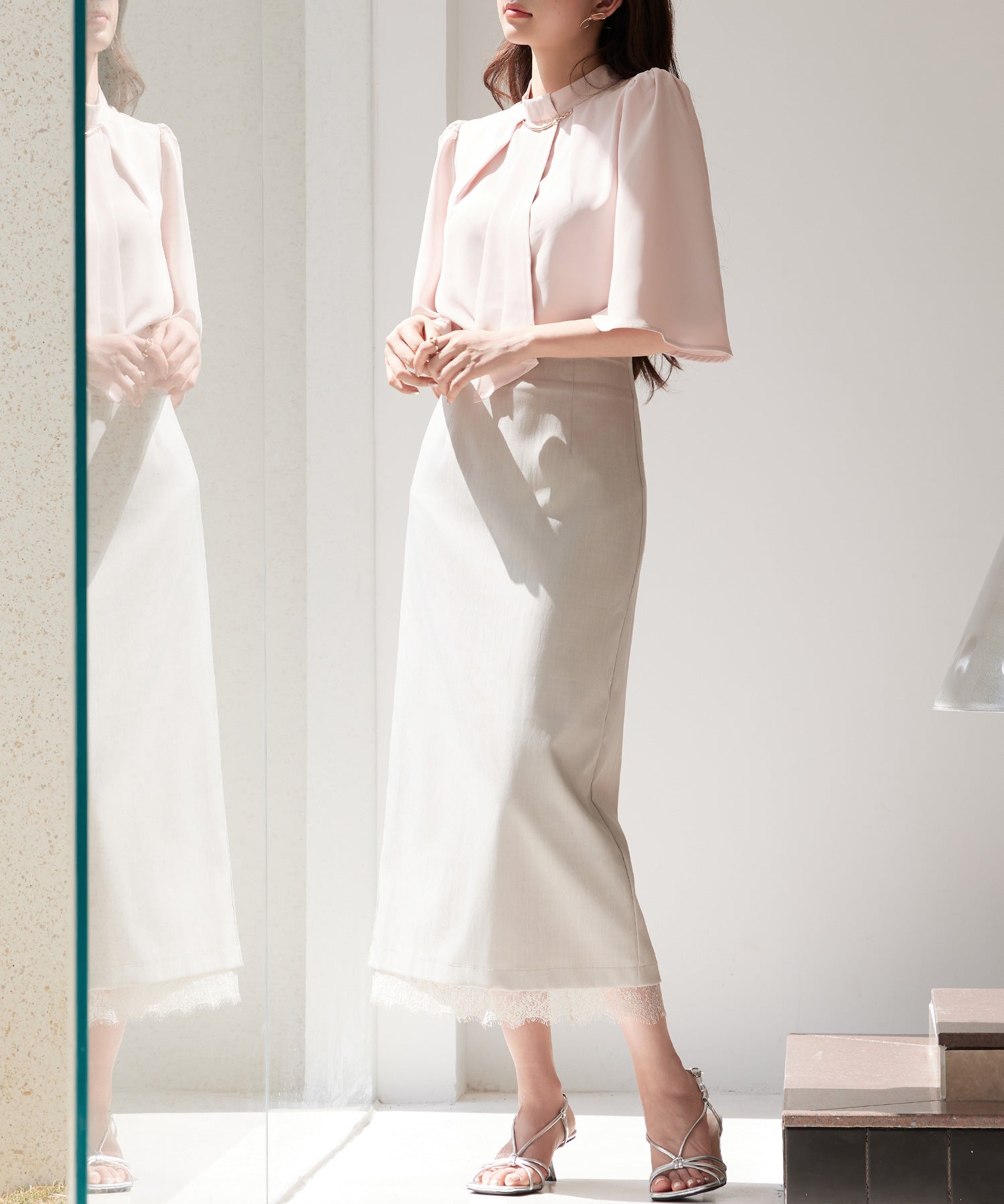 裾レースハイウエストナロースカートsdpsy004 ベージュ