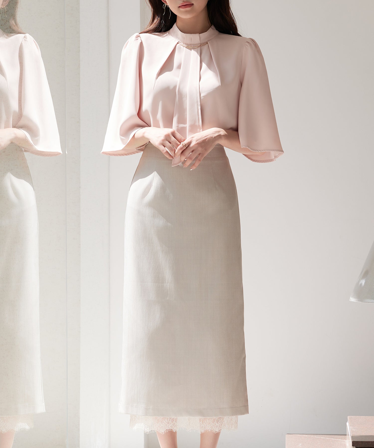 裾レースハイウエストナロースカートsdpsy004 ベージュ