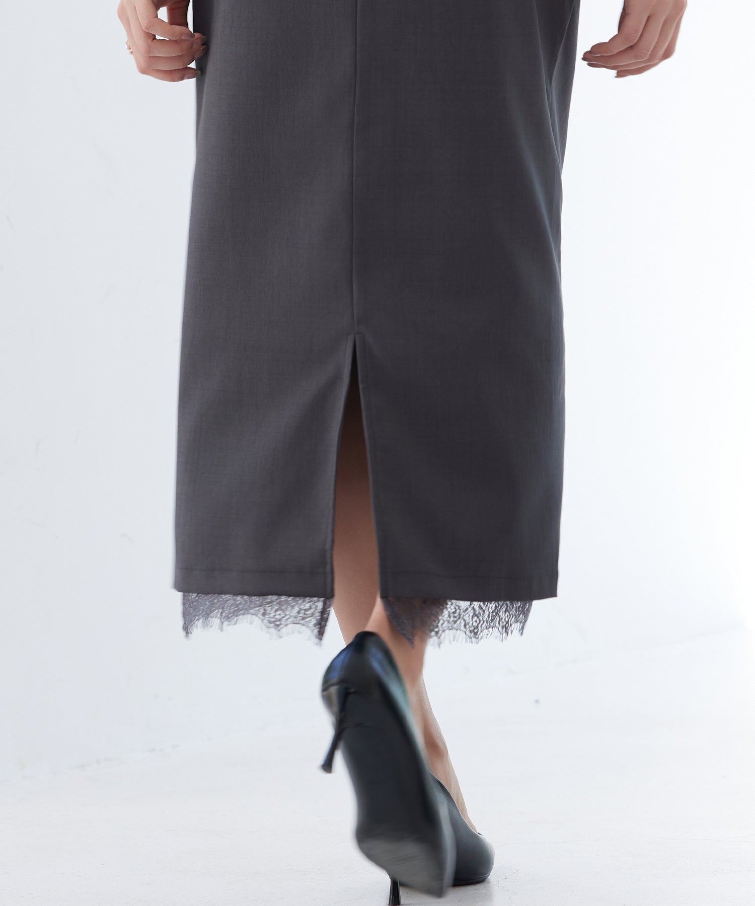 裾レースハイウエストナロースカートsdpsy004 チャコール