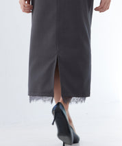 裾レースハイウエストナロースカートsdpsy004 チャコール