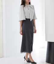 裾レースハイウエストナロースカートsdpsy004 チャコール