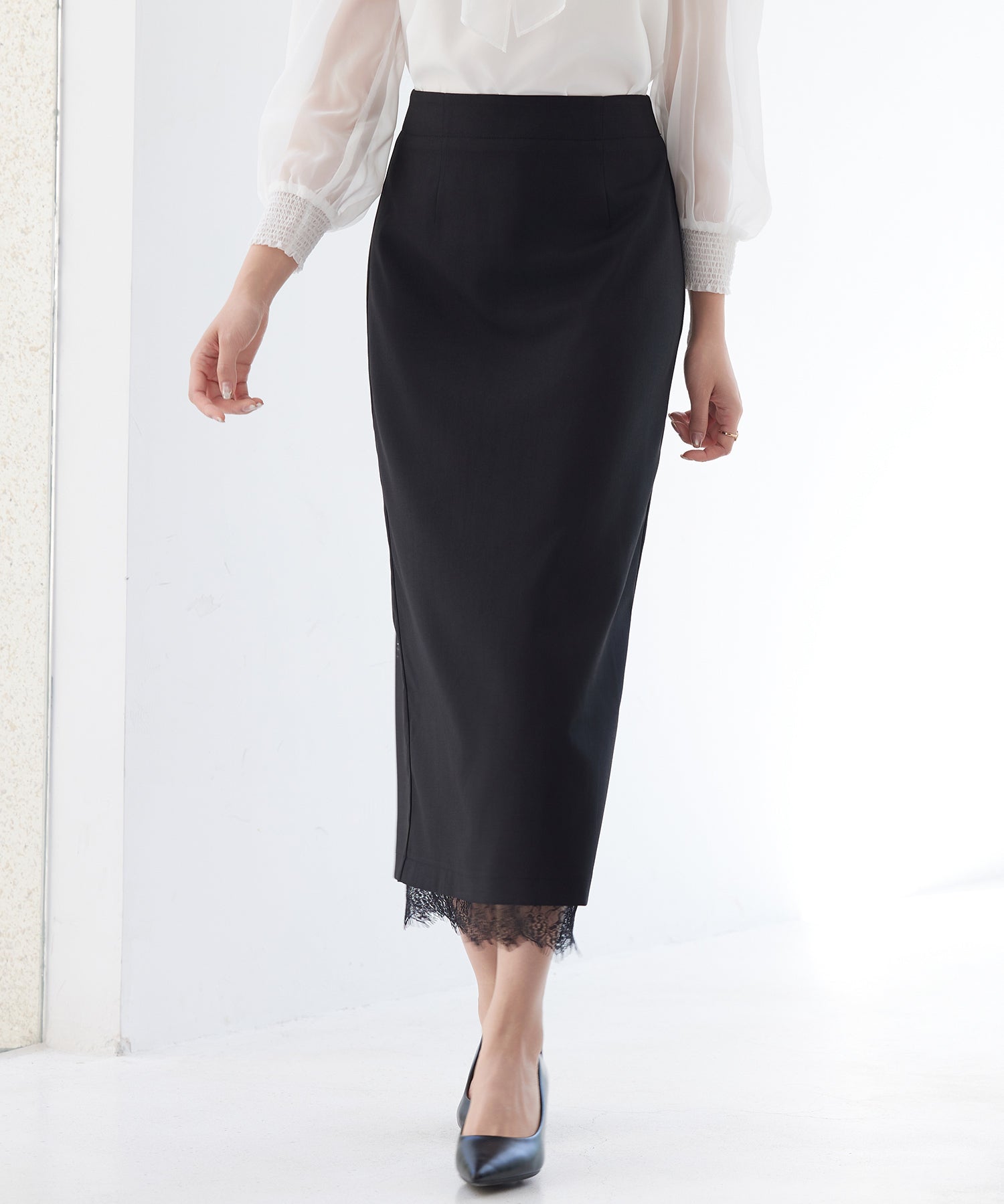 裾レースハイウエストナロースカートsdpsy004 ブラック