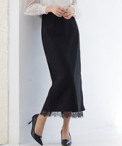 裾レースハイウエストナロースカートsdpsy004 ブラック