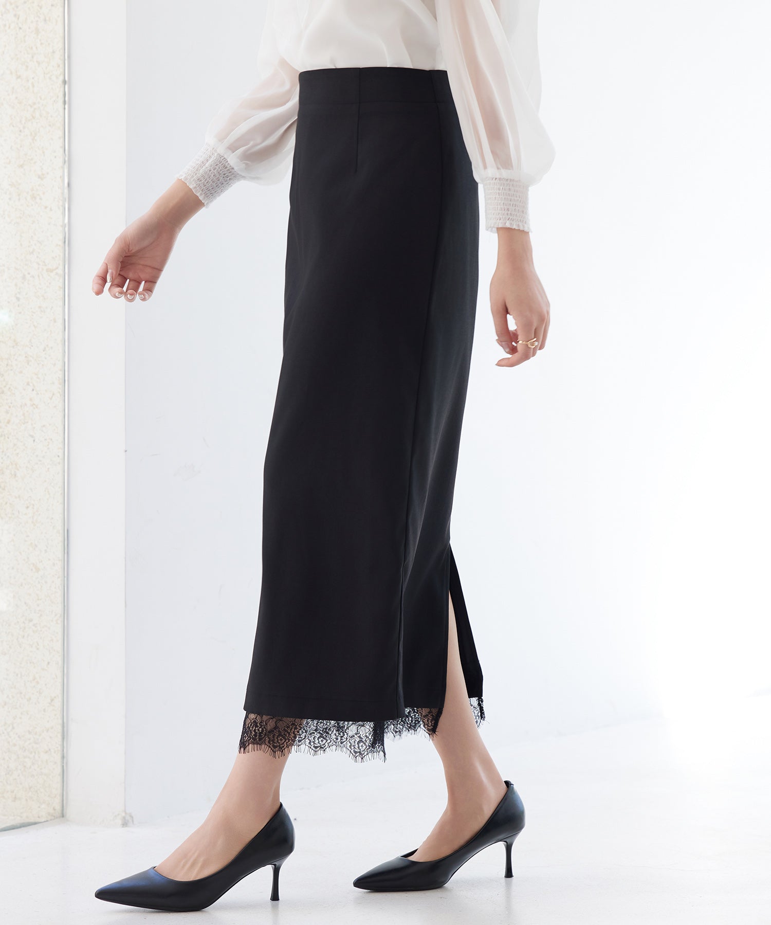 裾レースハイウエストナロースカートsdpsy004 ブラック