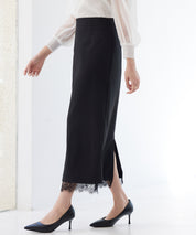 裾レースハイウエストナロースカートsdpsy004 ブラック