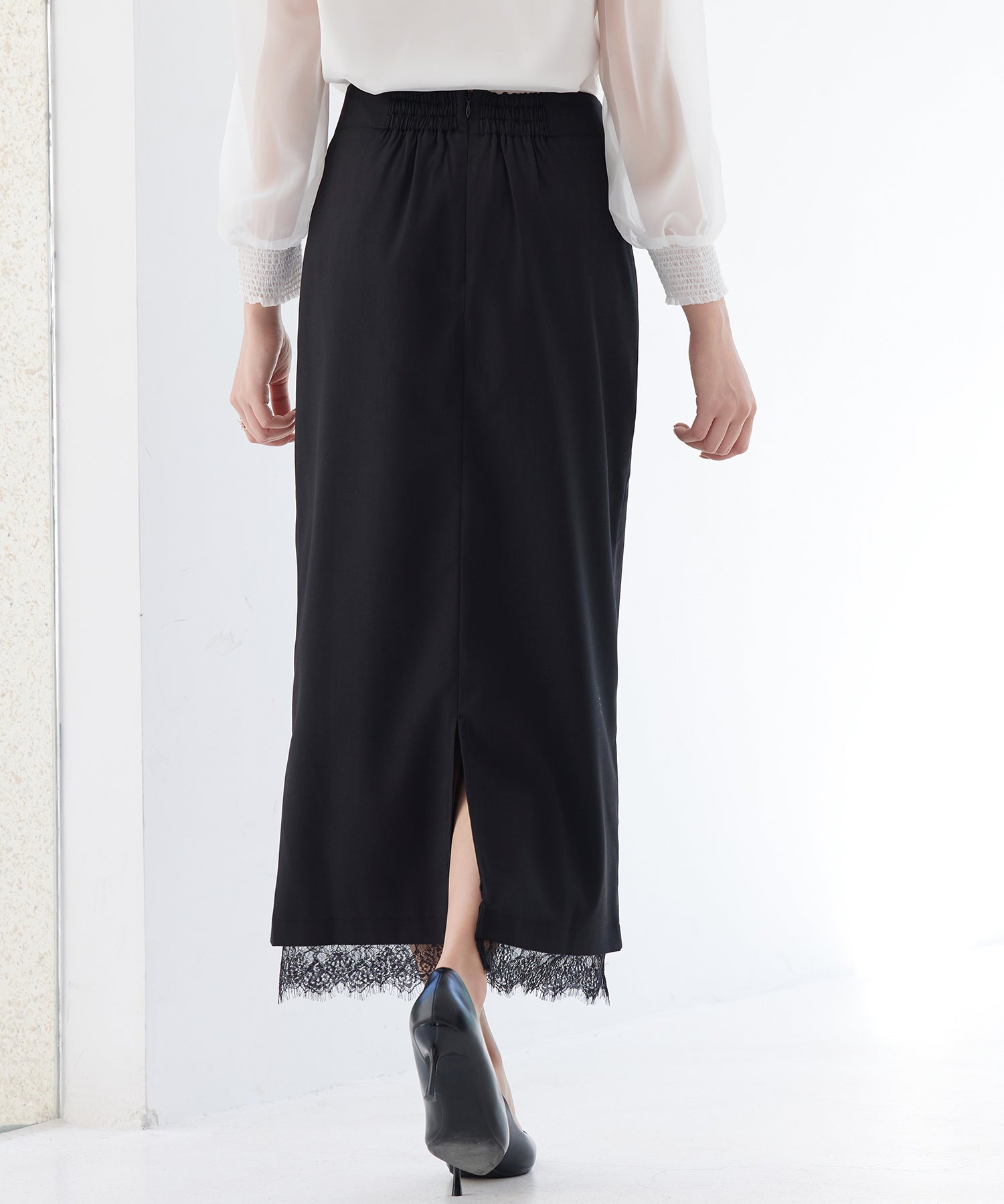 裾レースハイウエストナロースカートsdpsy004 ブラック