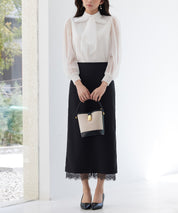 裾レースハイウエストナロースカートsdpsy004 ブラック