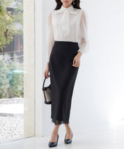 裾レースハイウエストナロースカートsdpsy004 ブラック