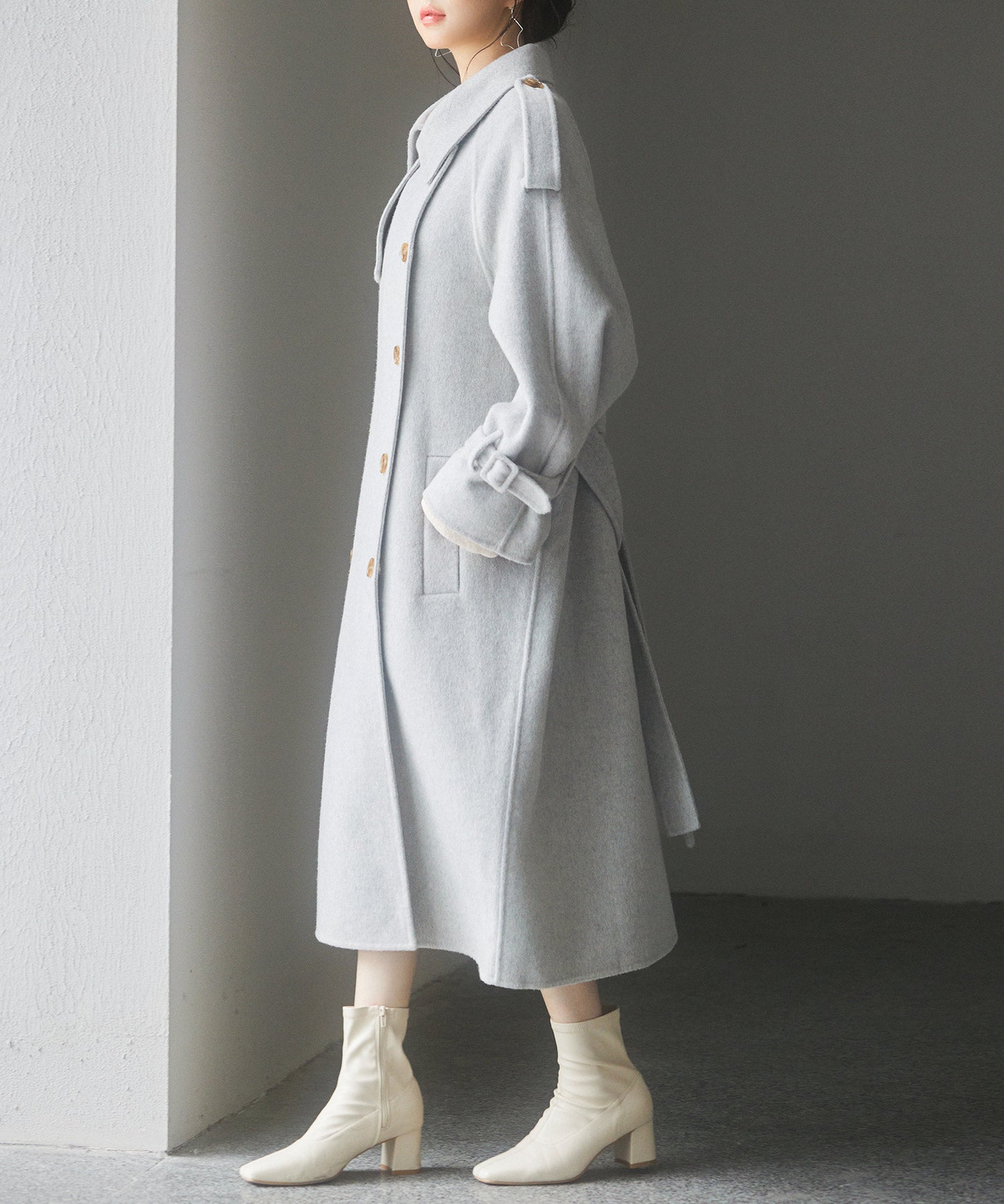 トレンチ風ダブルフェイスロングコートsdpsy0504 グレー