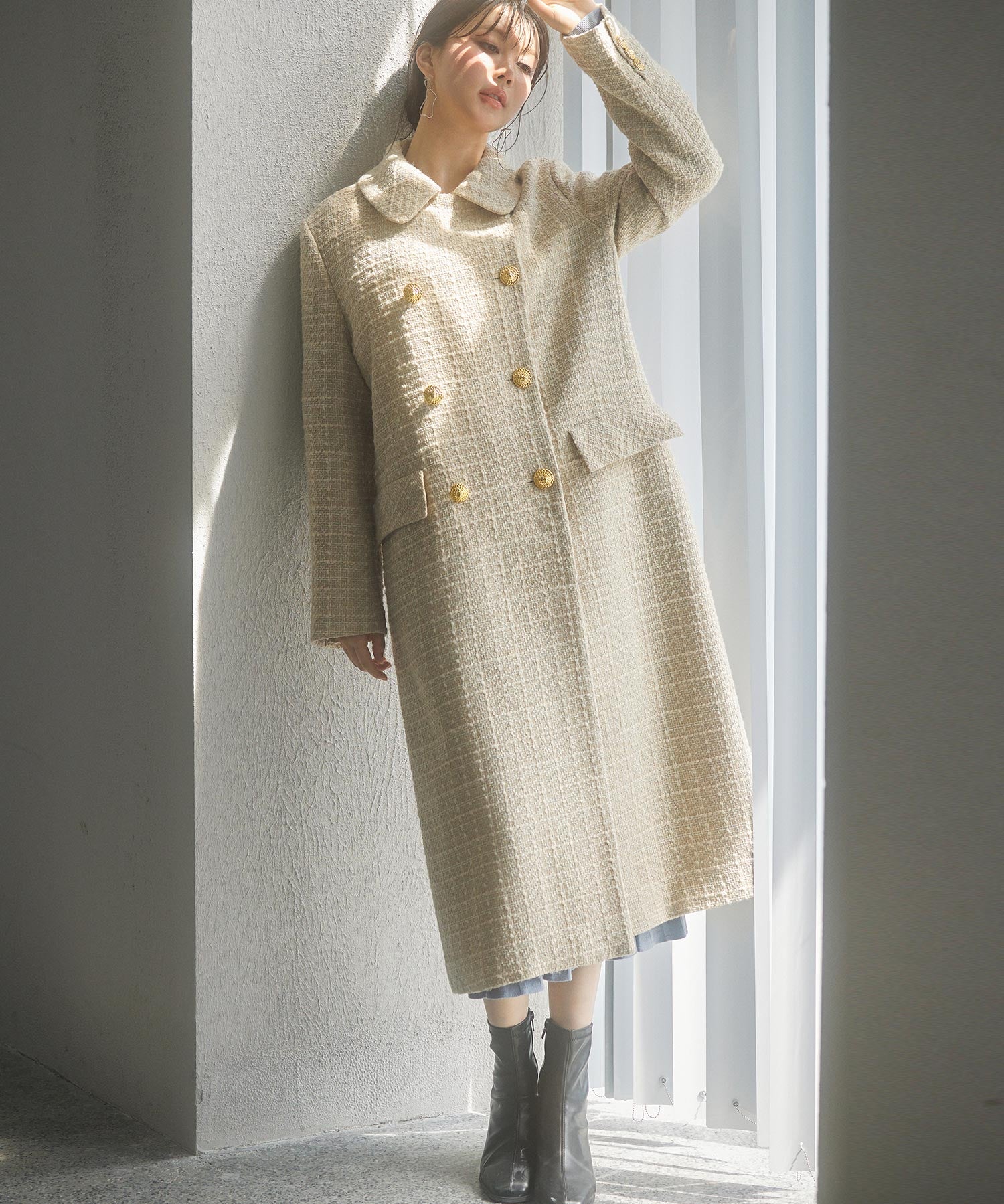 ゴールドボタンロング丈ツイードコートsdpsy0604-101-14