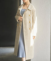 ゴールドボタンロング丈ツイードコートsdpsy0604 ベージュ