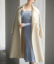 ゴールドボタンロング丈ツイードコートsdpsy0604 ベージュ