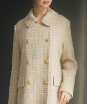 ゴールドボタンロング丈ツイードコートsdpsy0604 ベージュ