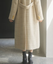 ゴールドボタンロング丈ツイードコートsdpsy0604 ベージュ