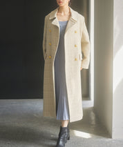 ゴールドボタンロング丈ツイードコートsdpsy0604 ベージュ