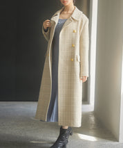 ゴールドボタンロング丈ツイードコートsdpsy0604 ベージュ