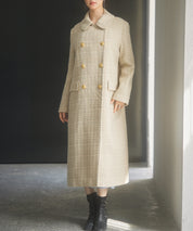 ゴールドボタンロング丈ツイードコートsdpsy0604 ベージュ