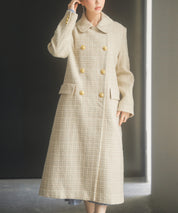 ゴールドボタンロング丈ツイードコートsdpsy0604 ベージュ