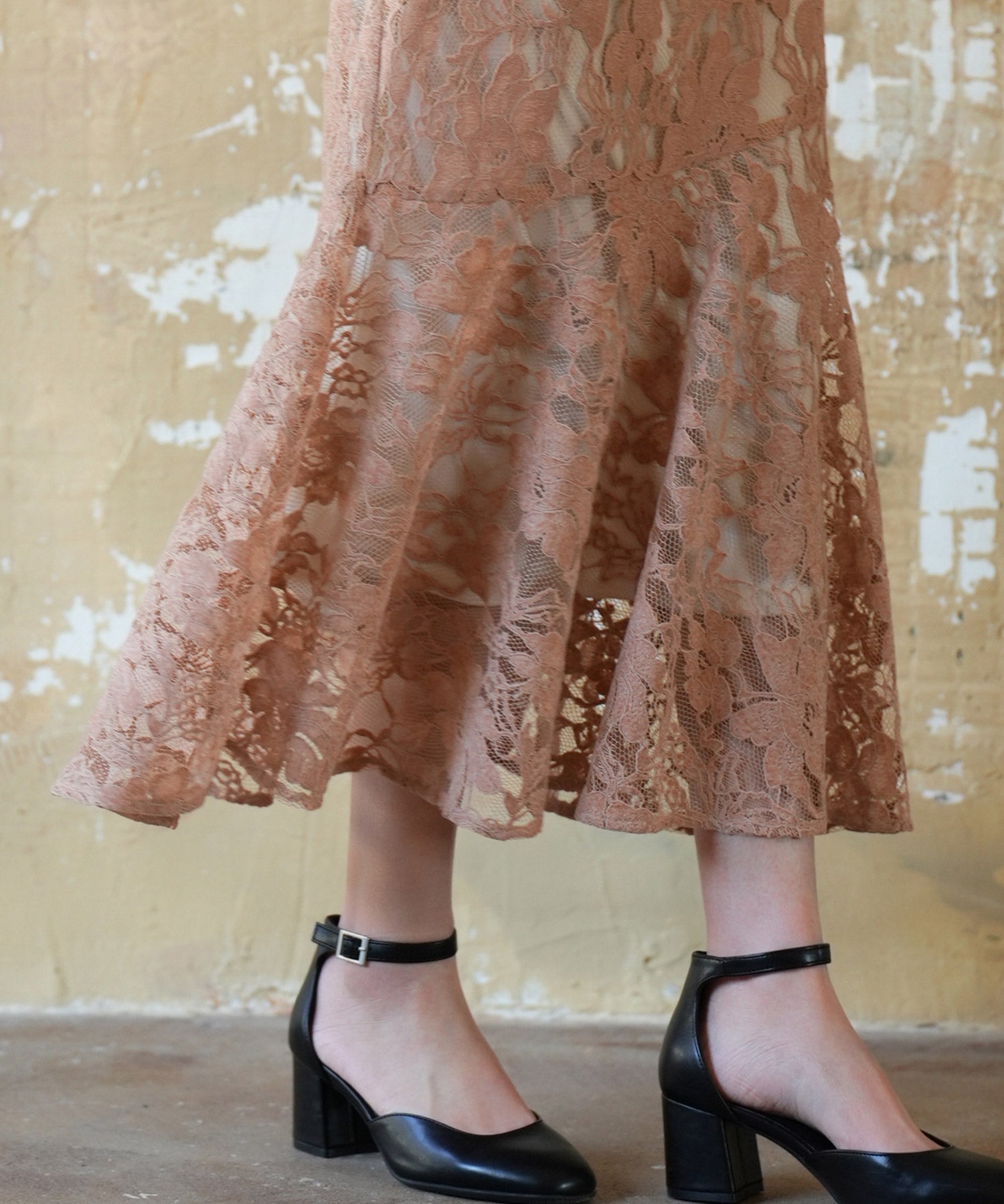 総レースアシンメトリーマーメイドスカートsdpwh101 ピンクベージュ