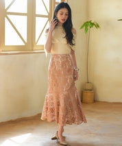 総レースアシンメトリーマーメイドスカートsdpwh101 ピンクベージュ