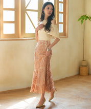 総レースアシンメトリーマーメイドスカートsdpwh101 ピンクベージュ