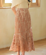 総レースアシンメトリーマーメイドスカートsdpwh101 ピンクベージュ