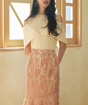 総レースアシンメトリーマーメイドスカートsdpwh101 ピンクベージュ