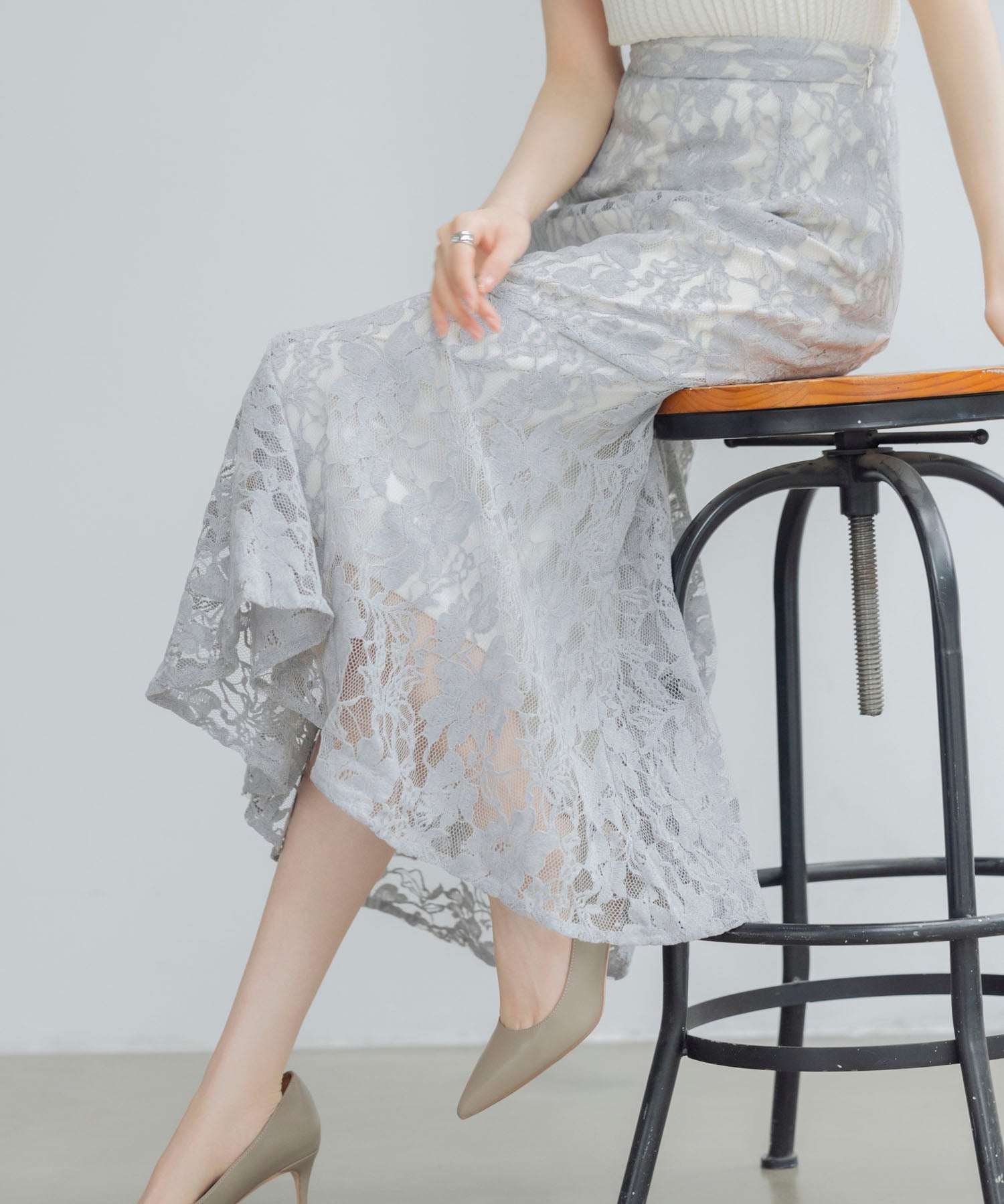 総レースアシンメトリーマーメイドスカートsdpwh101 ブルー