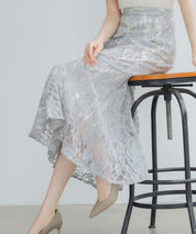 総レースアシンメトリーマーメイドスカートsdpwh101 ブルー