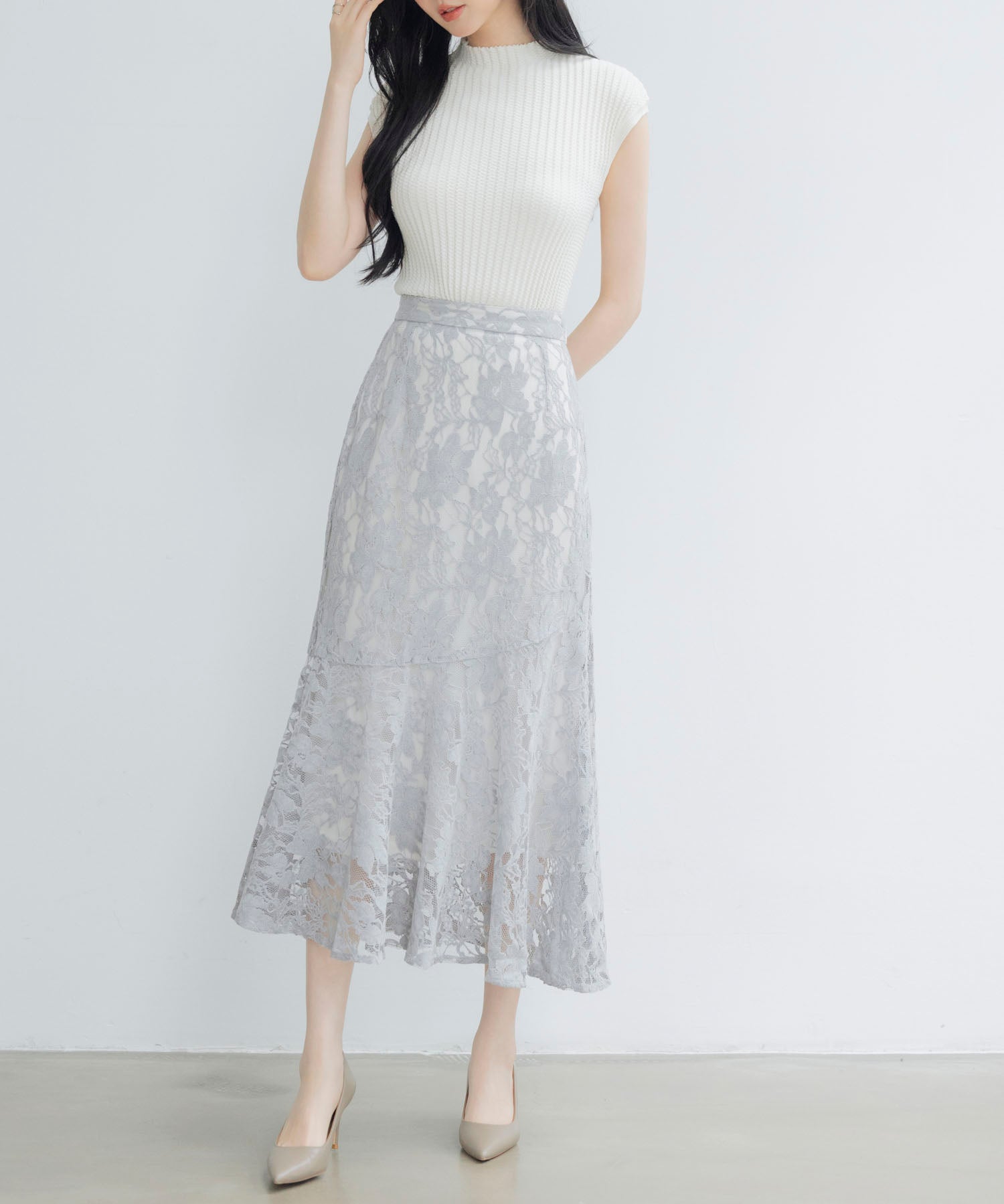 総レースアシンメトリーマーメイドスカートsdpwh101 ブルー