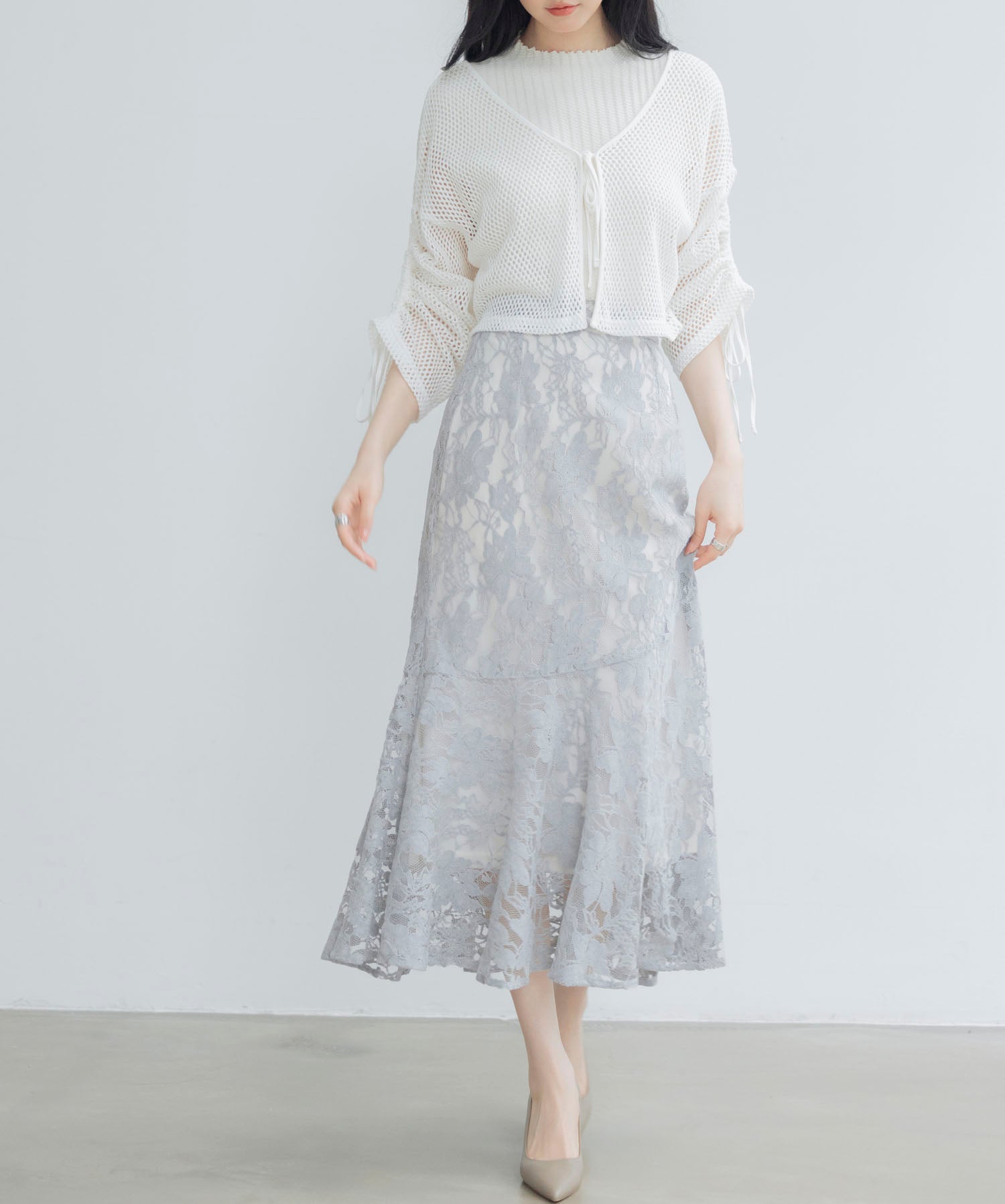 総レースアシンメトリーマーメイドスカートsdpwh101 ブルー