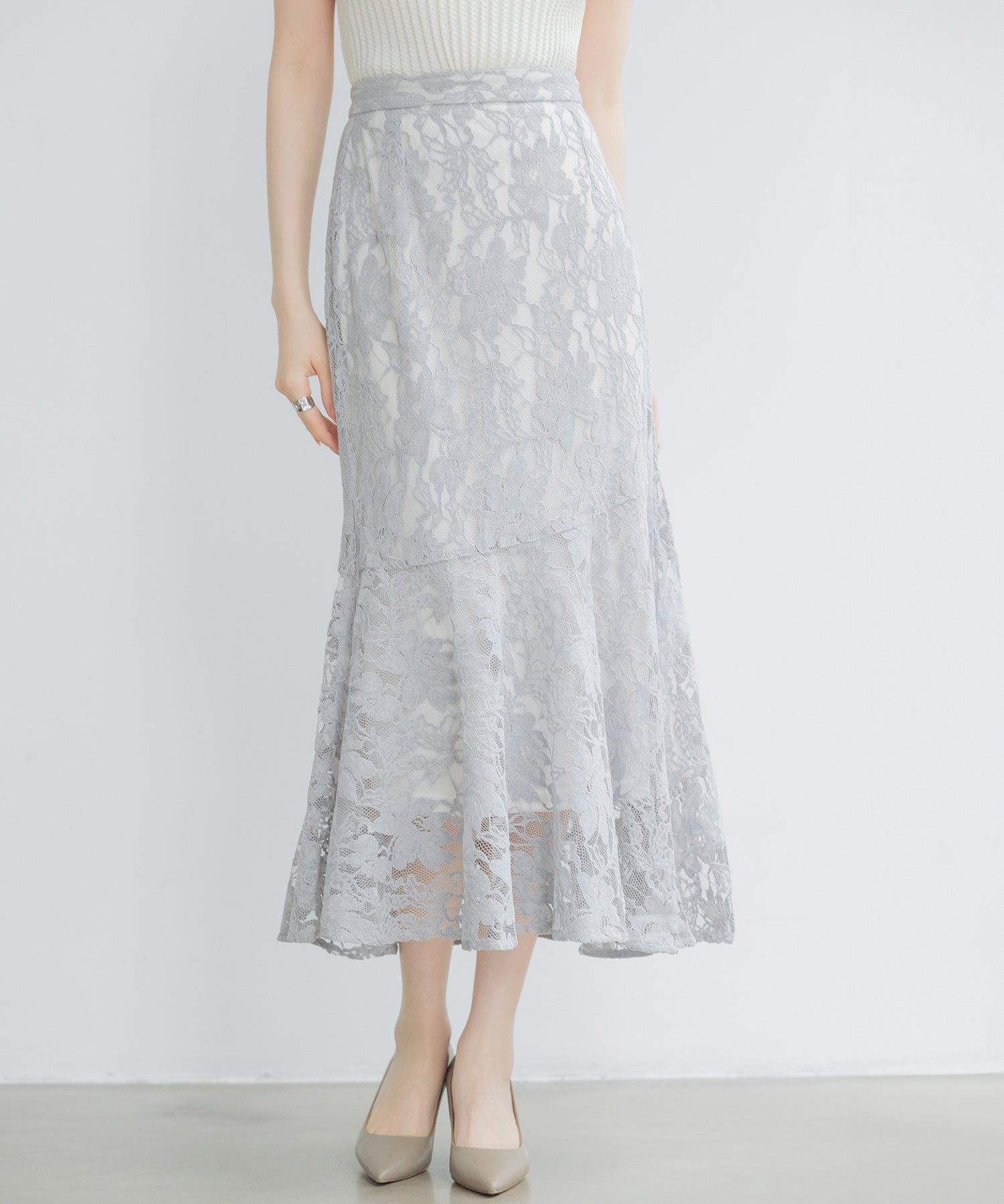 総レースアシンメトリーマーメイドスカートsdpwh101 ブルー