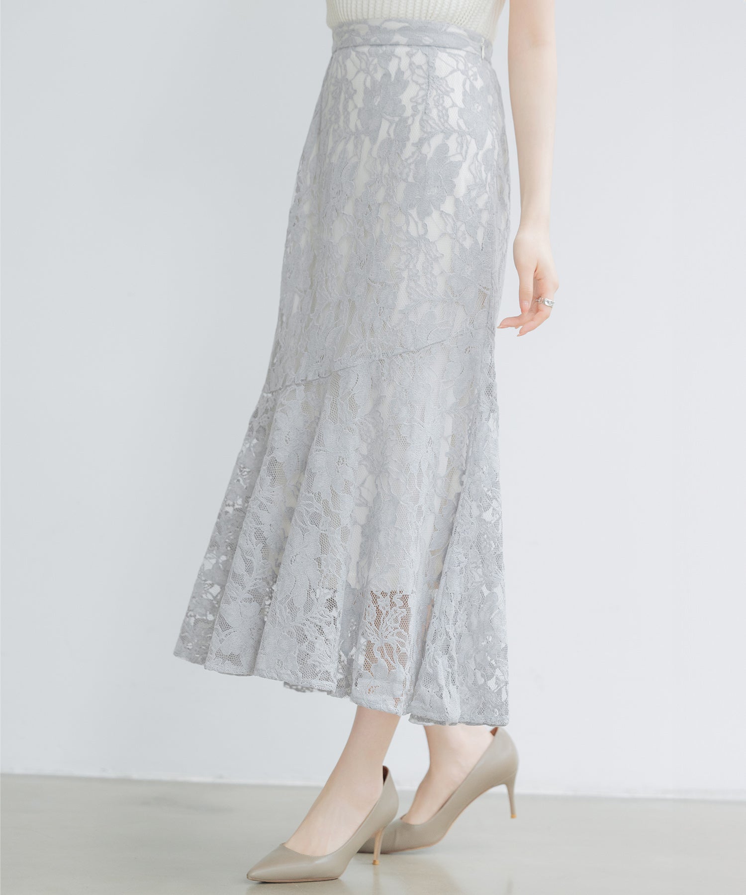 総レースアシンメトリーマーメイドスカートsdpwh101 ブルー