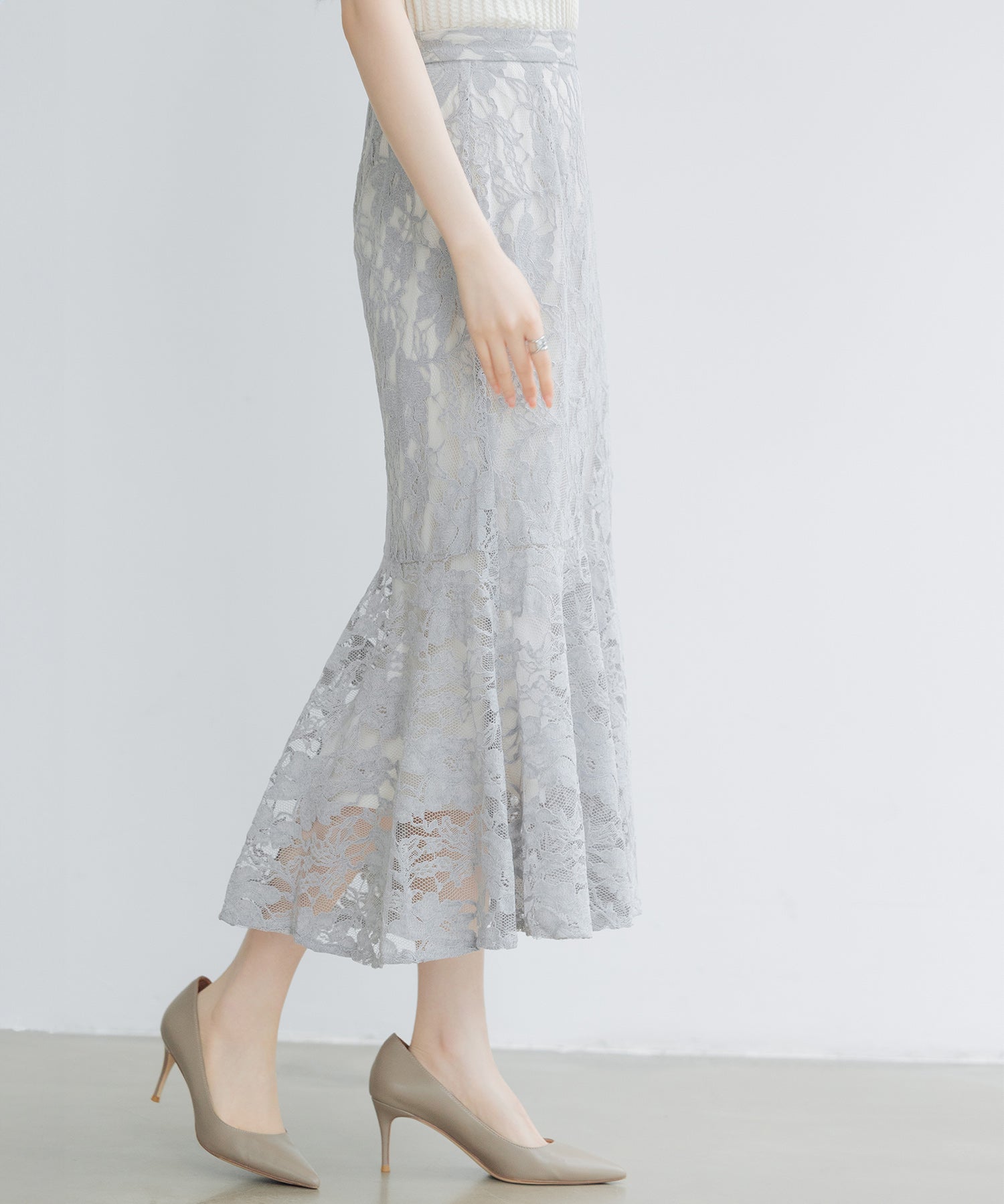 総レースアシンメトリーマーメイドスカートsdpwh101 ブルー