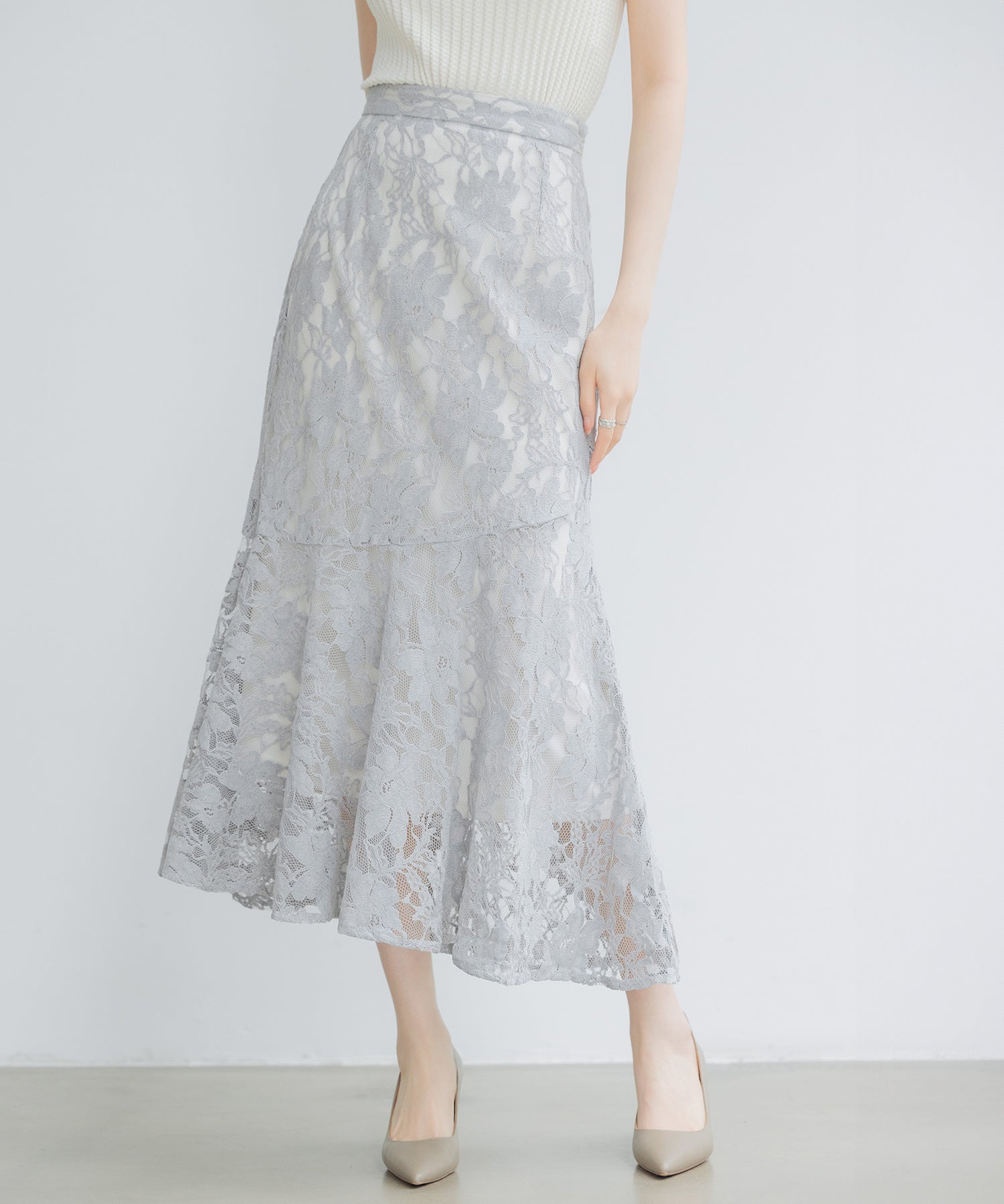 総レースアシンメトリーマーメイドスカートsdpwh101 ブルー