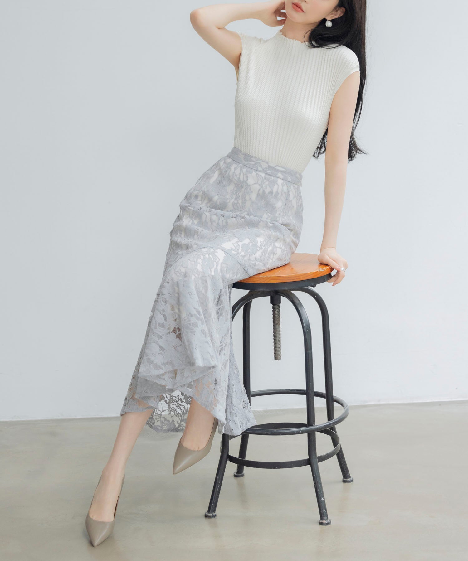 総レースアシンメトリーマーメイドスカートsdpwh101 ブルー