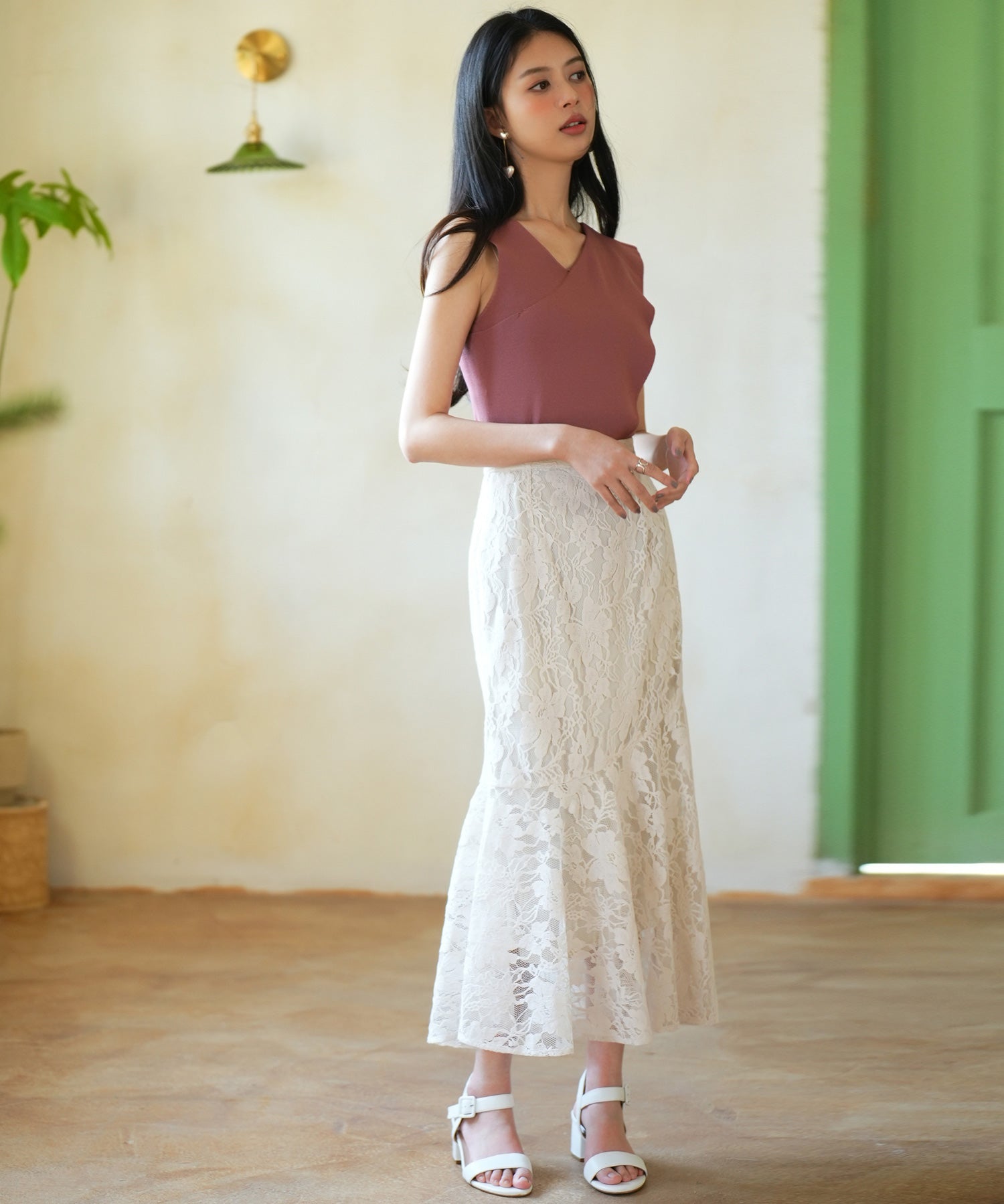 総レースアシンメトリーマーメイドスカートsdpwh101 アイボリー