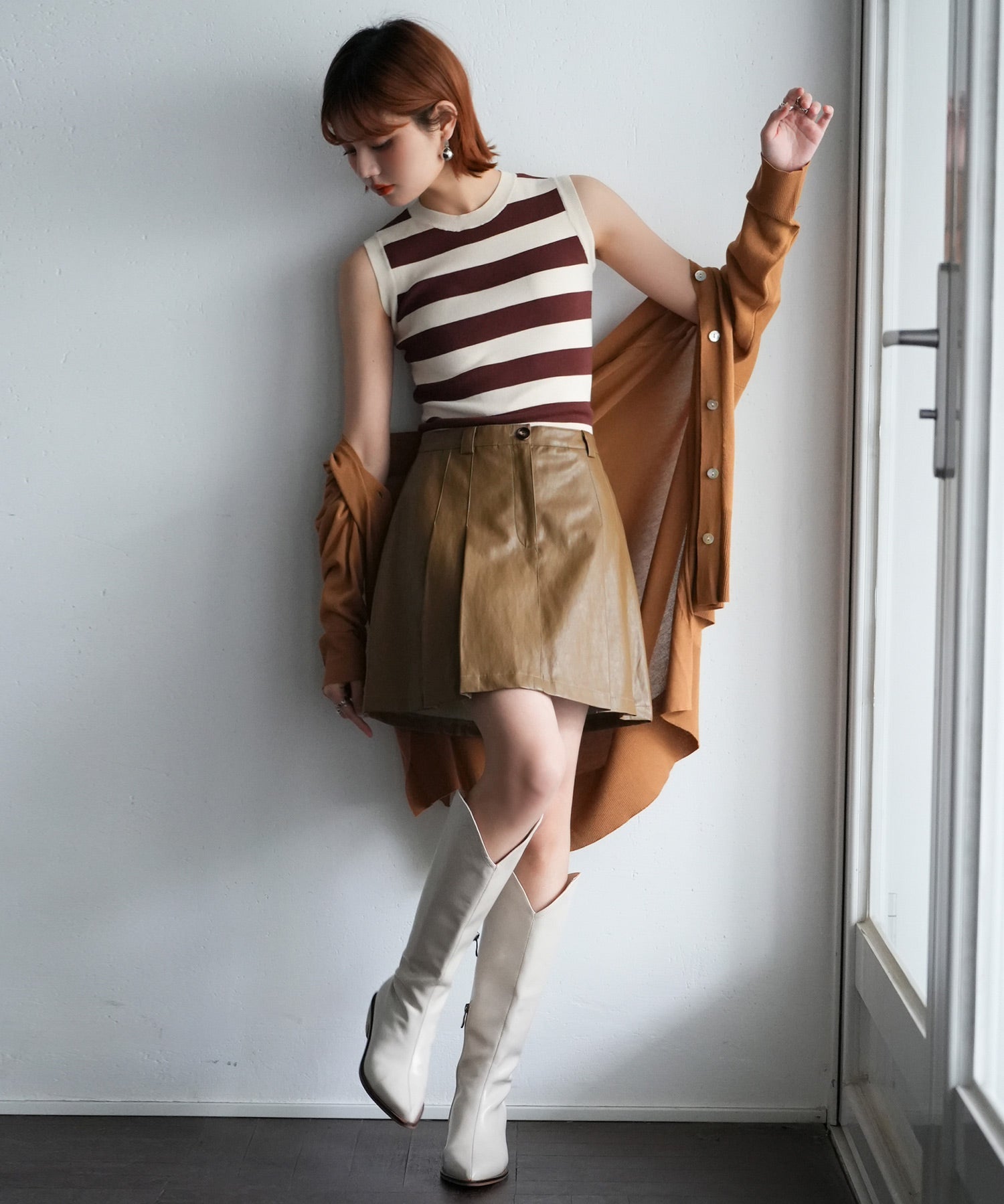 ペチパン付きフェイクレザーミニ丈スカートsdpxsj80813 ブラウン