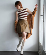 ペチパン付きフェイクレザーミニ丈スカートsdpxsj80813 ブラウン