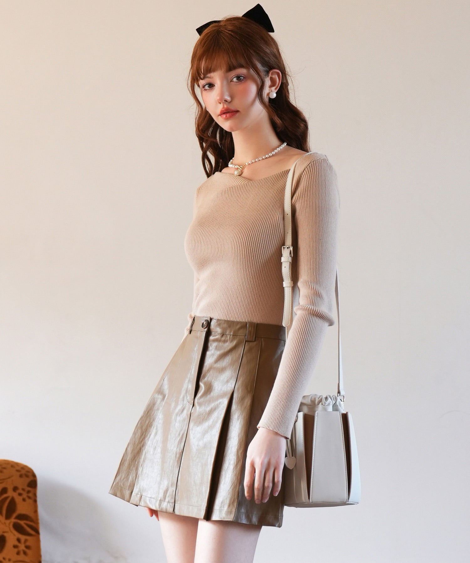 ペチパン付きフェイクレザーミニ丈スカートsdpxsj80813 ブラウン