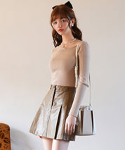 ペチパン付きフェイクレザーミニ丈スカートsdpxsj80813 ブラウン