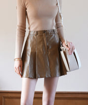 ペチパン付きフェイクレザーミニ丈スカートsdpxsj80813 ブラウン