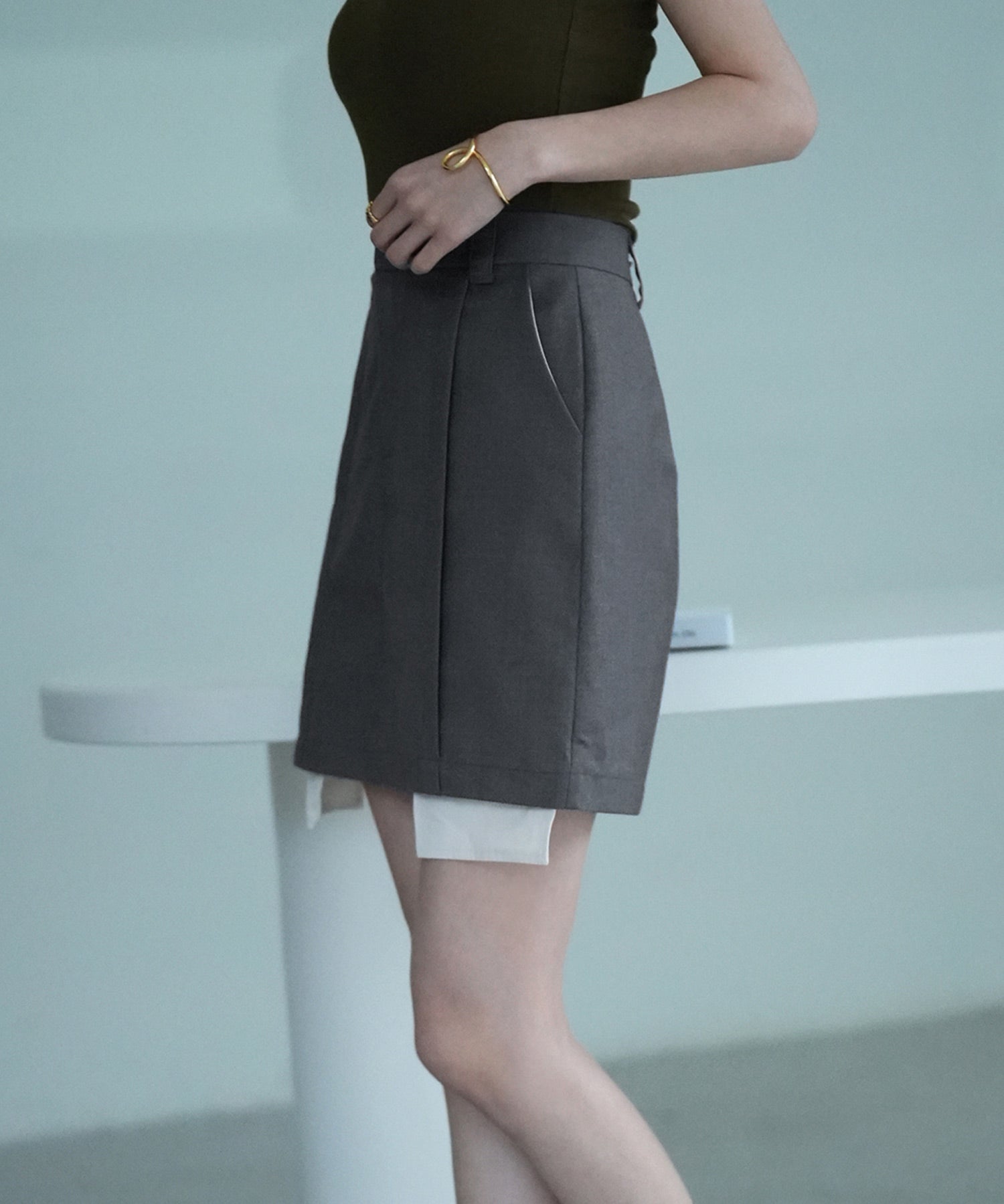 ペチパンツ付きシャツヘムミニスカートsdpxsj80961 グレー