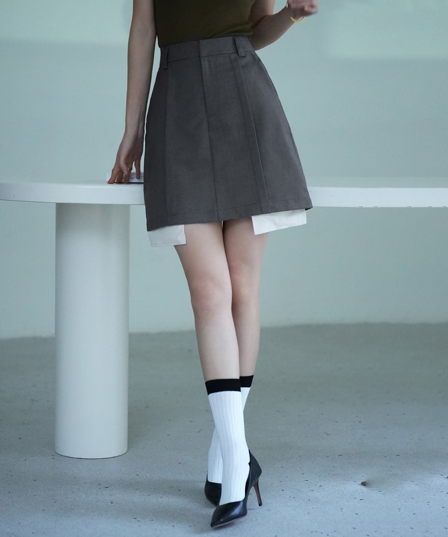 ペチパンツ付きシャツヘムミニスカートsdpxsj80961 グレー