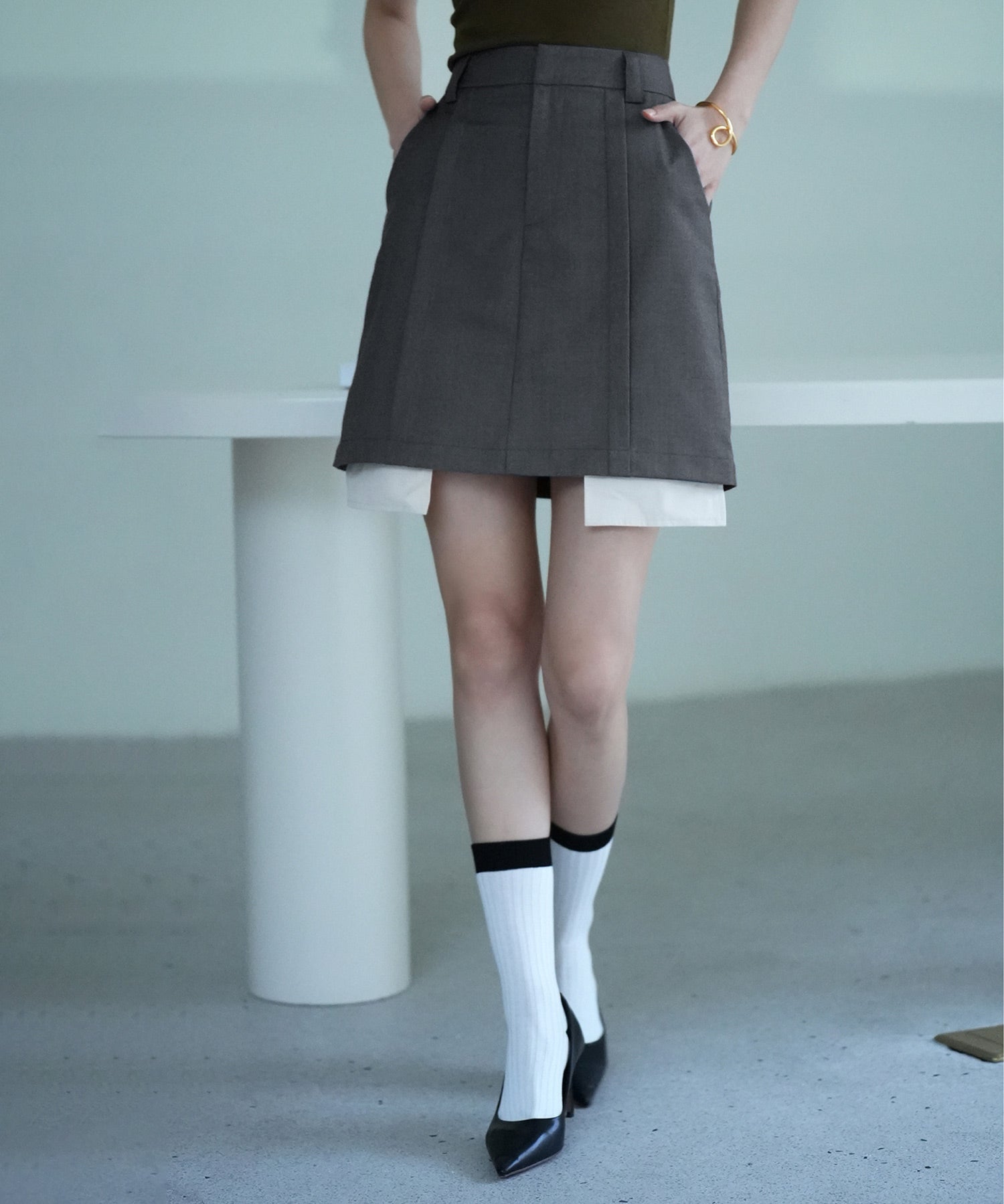 ペチパンツ付きシャツヘムミニスカートsdpxsj80961 グレー