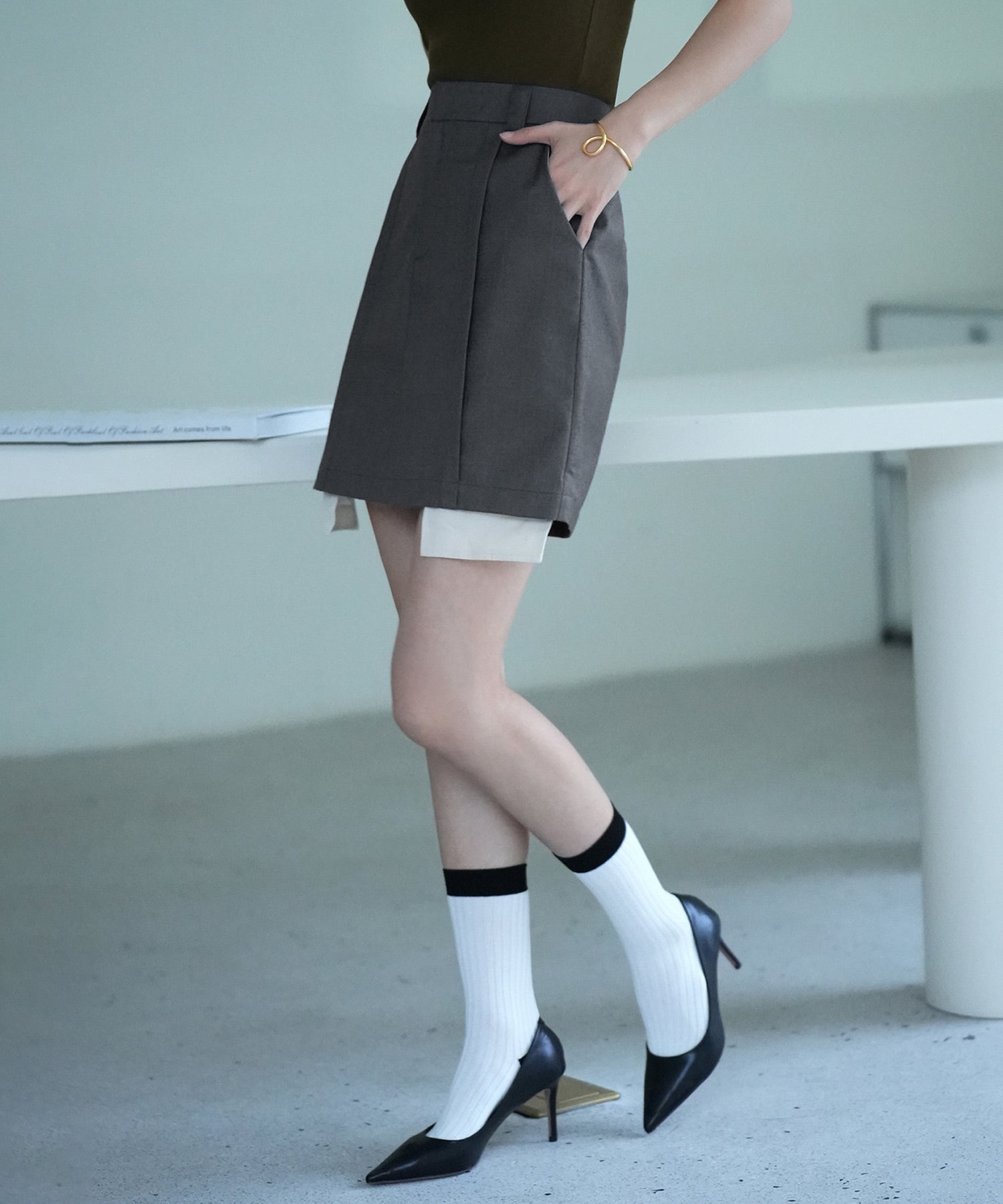 ペチパンツ付きシャツヘムミニスカートsdpxsj80961 グレー