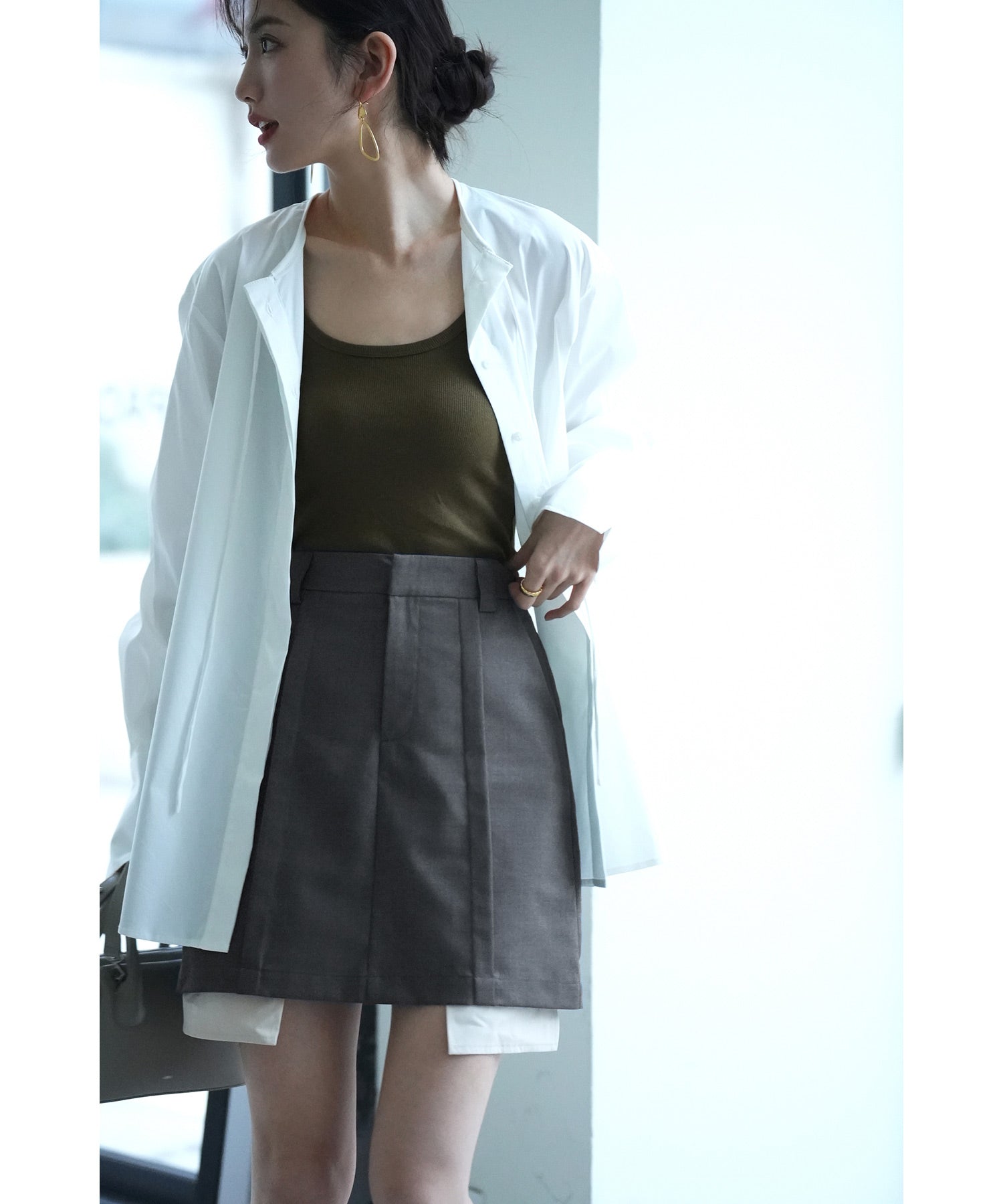 ペチパンツ付きシャツヘムミニスカートsdpxsj80961 グレー