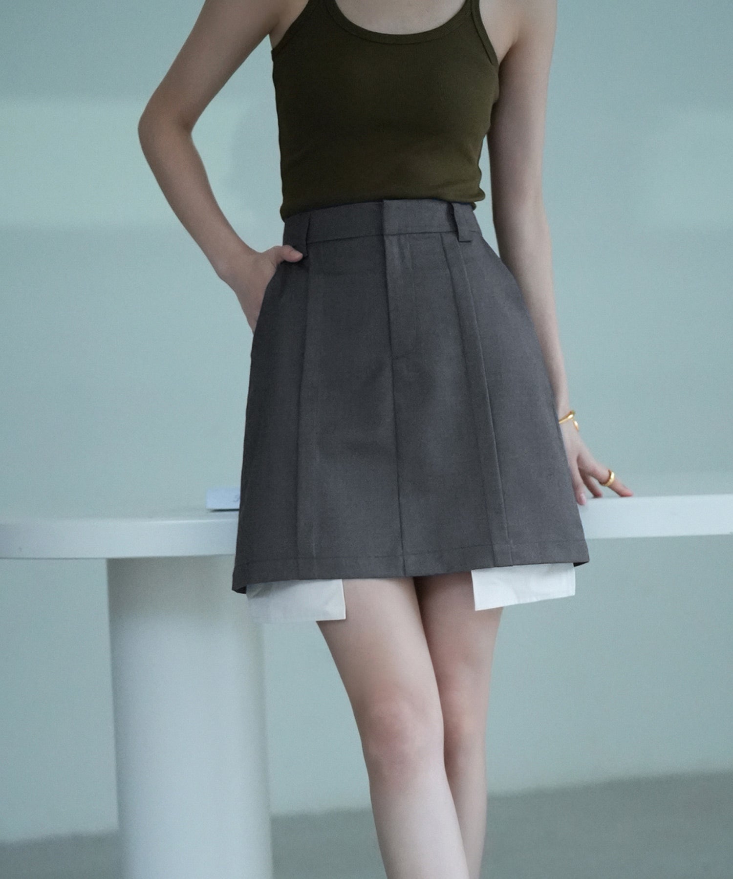 ペチパンツ付きシャツヘムミニスカートsdpxsj80961 グレー