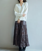 シワ加工合成皮革ロングスカートsdpxsj9901 ブラウン