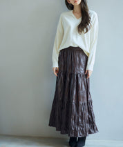 シワ加工合成皮革ロングスカートsdpxsj9901 ブラウン